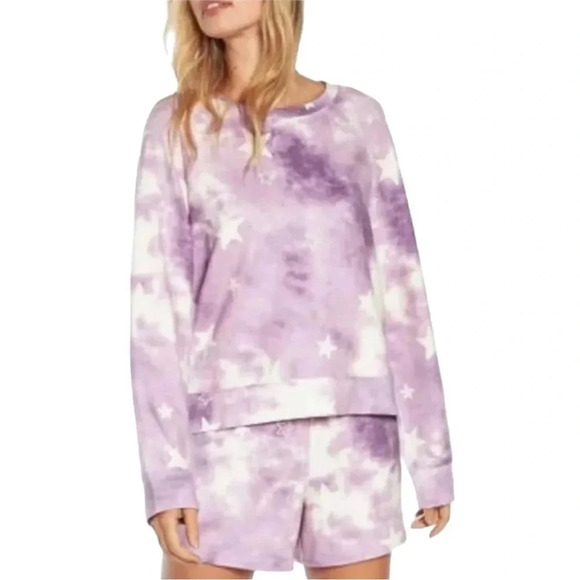 WILDFOX Ladies Sweatshirt & Short Lounge Set Tie Dye Stars XL | MSRP $160 | NWT - Picture 4 of 14